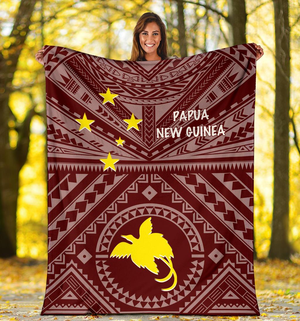 Papua New Guinea Premium Blanket - Flag With Polynesian Patterns (Red) - Polynesian Pride
