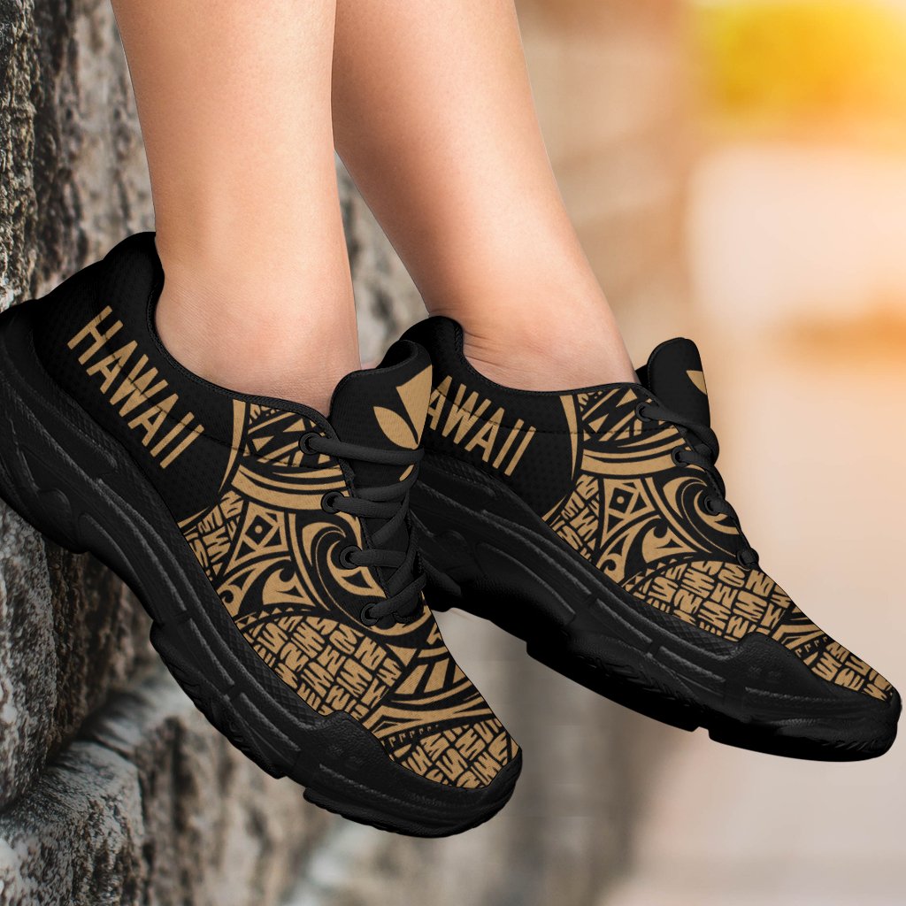 Kanaka White Chunky Sneakers Gold - Circle Style - Polynesian Pride