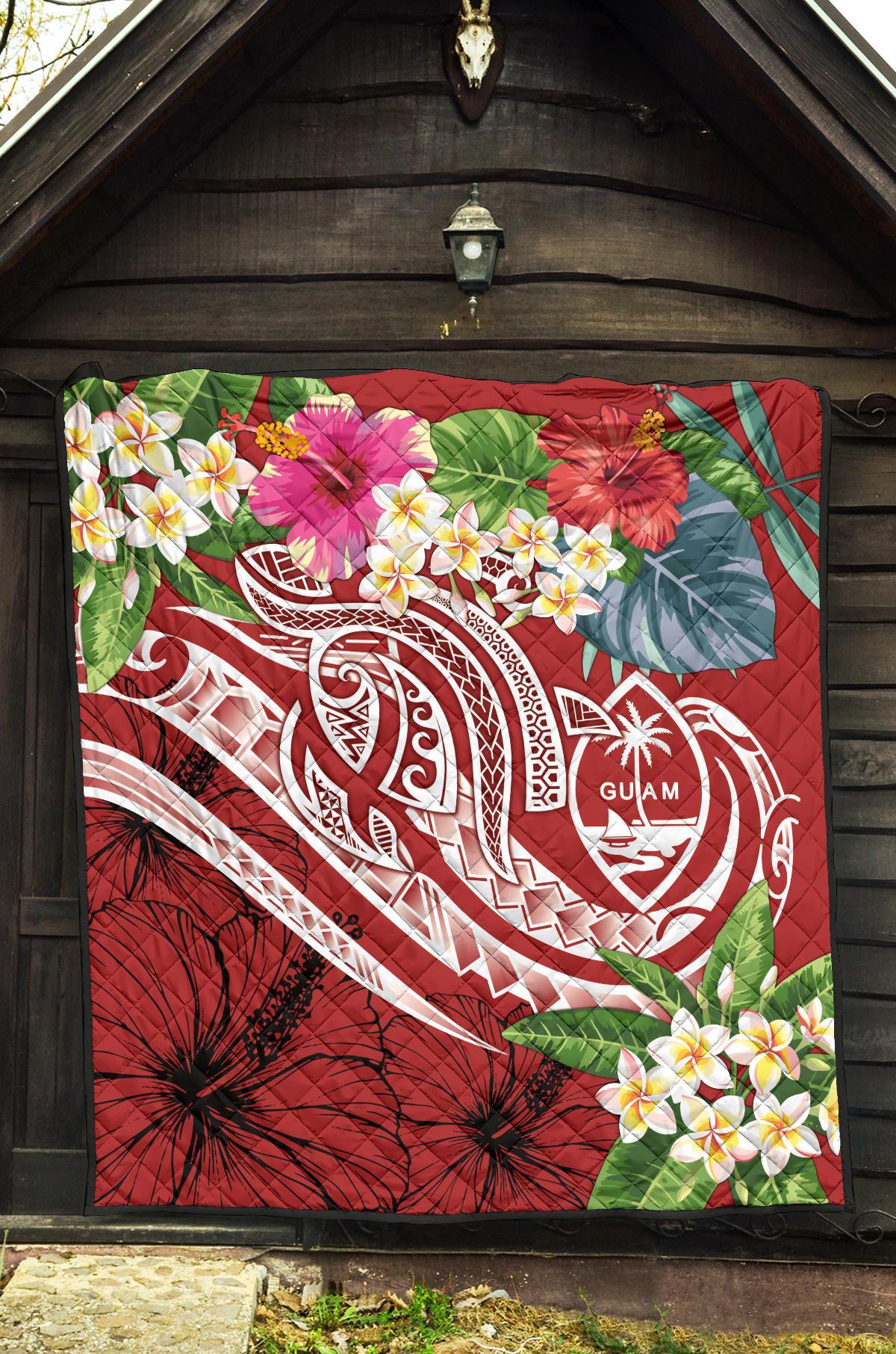 Guam Polynesian Premium Quilt - Summer Plumeria (Black) - Polynesian Pride