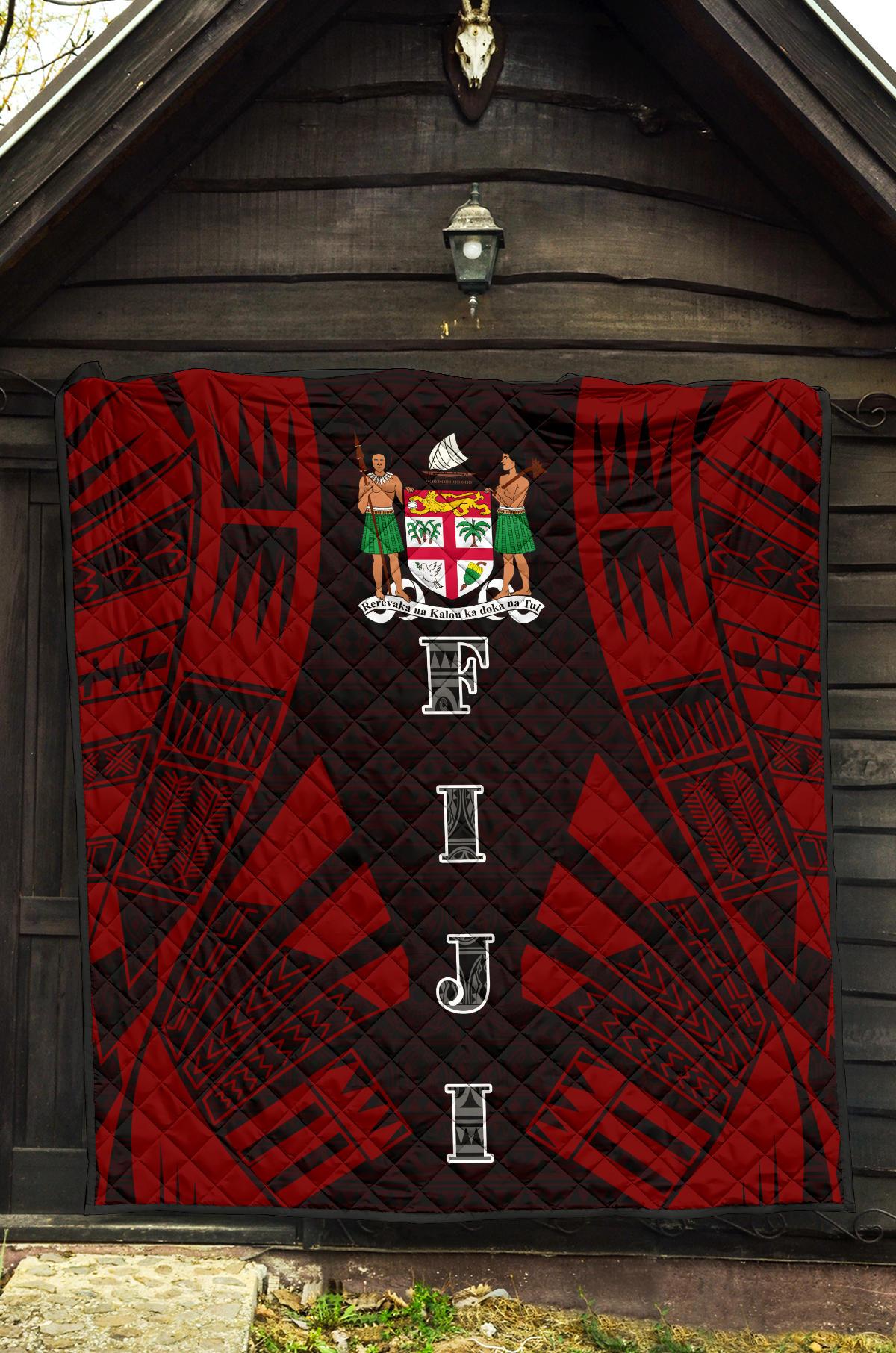 Fiji Premium Quilt - Fiji Coat Of Arms Polynesian Red Tattoo - Polynesian Pride