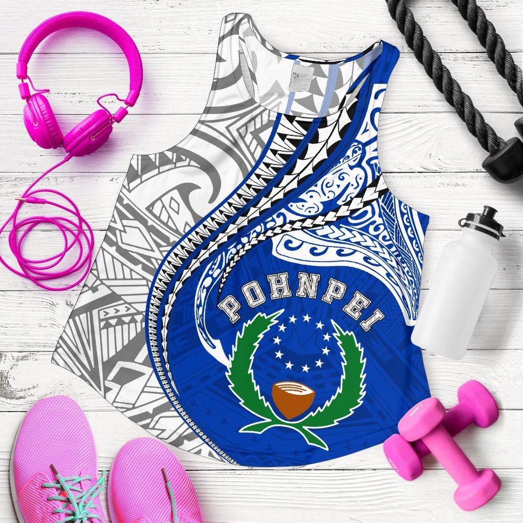 Pohnpei Women's Racerback Tank Kanaloa Tatau White - Polynesian Pride