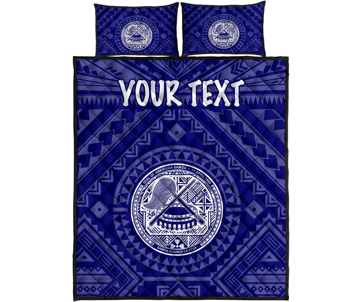 American Samoa Personalised Quilt Bed Set - Seal In Polynesian Tattoo Style ( Blue) - Polynesian Pride