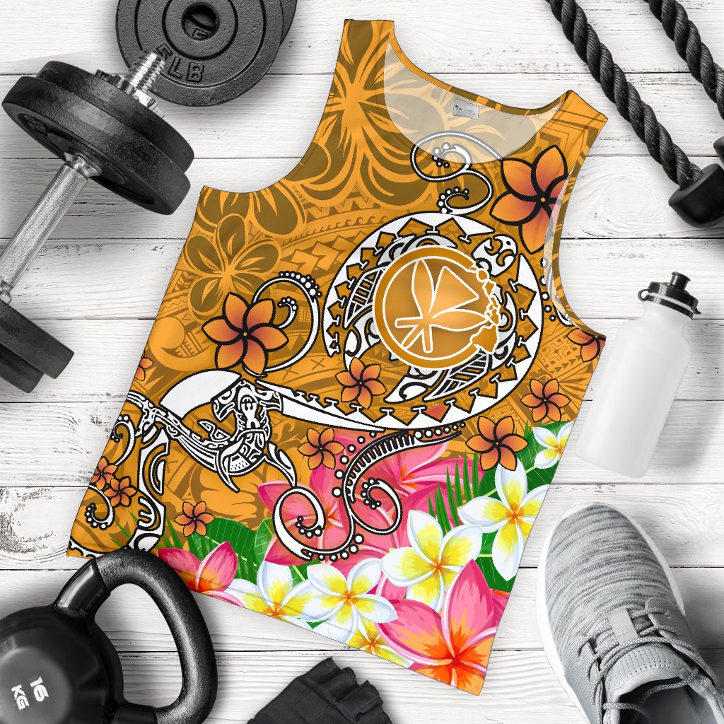 Hawaii Men's Tank Top - Turtle Plumeria Polynesian Tattoo Gold Color Gold - Polynesian Pride