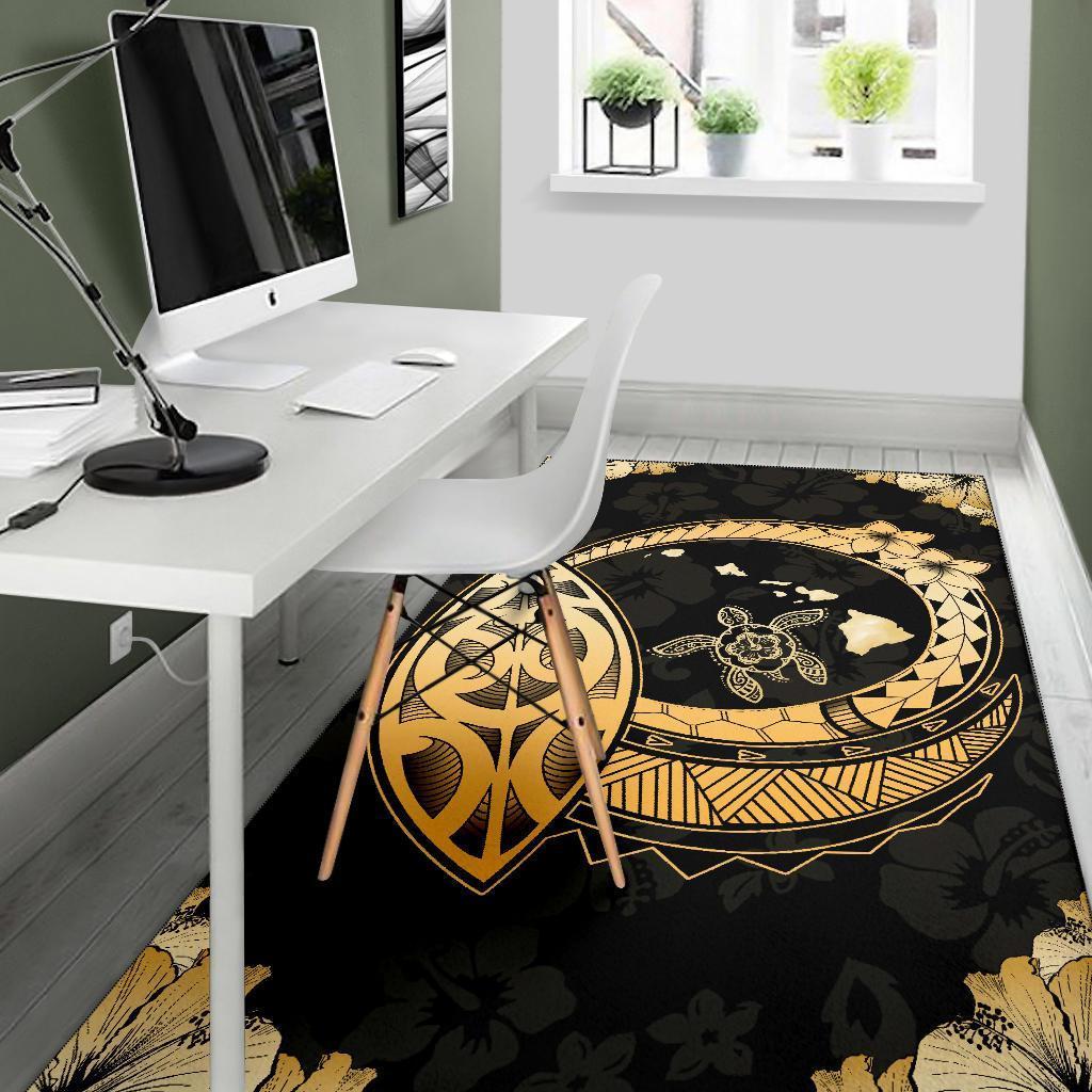 Hawaii Turtle Hibiscus Corner Map Polynesian Area Rug AH - Polynesian Pride