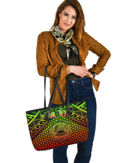 Polynesian American Samoa Personalised Large Leather Tote Bag - Reggae Vintage Polynesian Patterns - Polynesian Pride