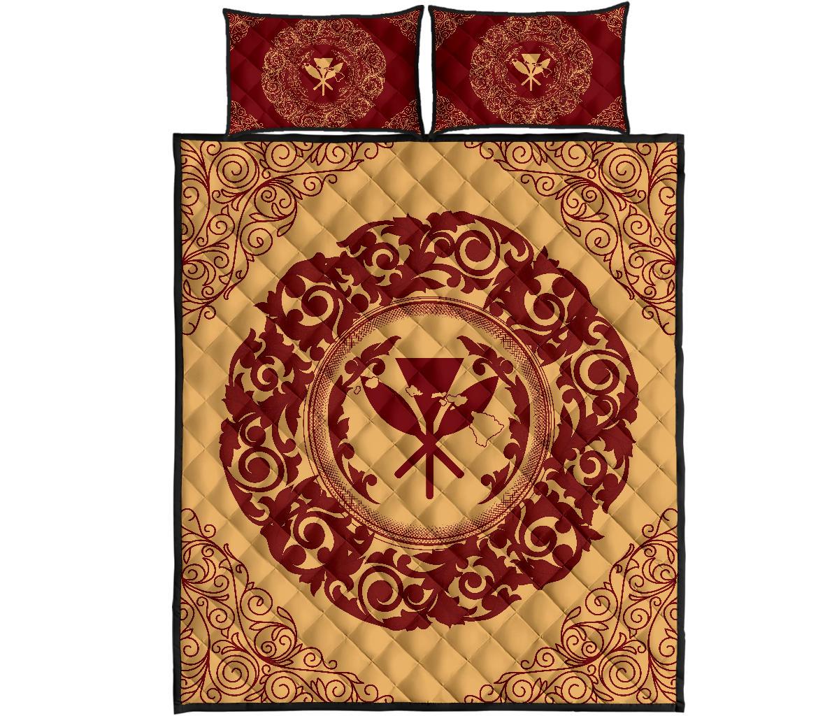 Hawaii Map Classic Floral Quilt Bed Set Red - Polynesian Pride