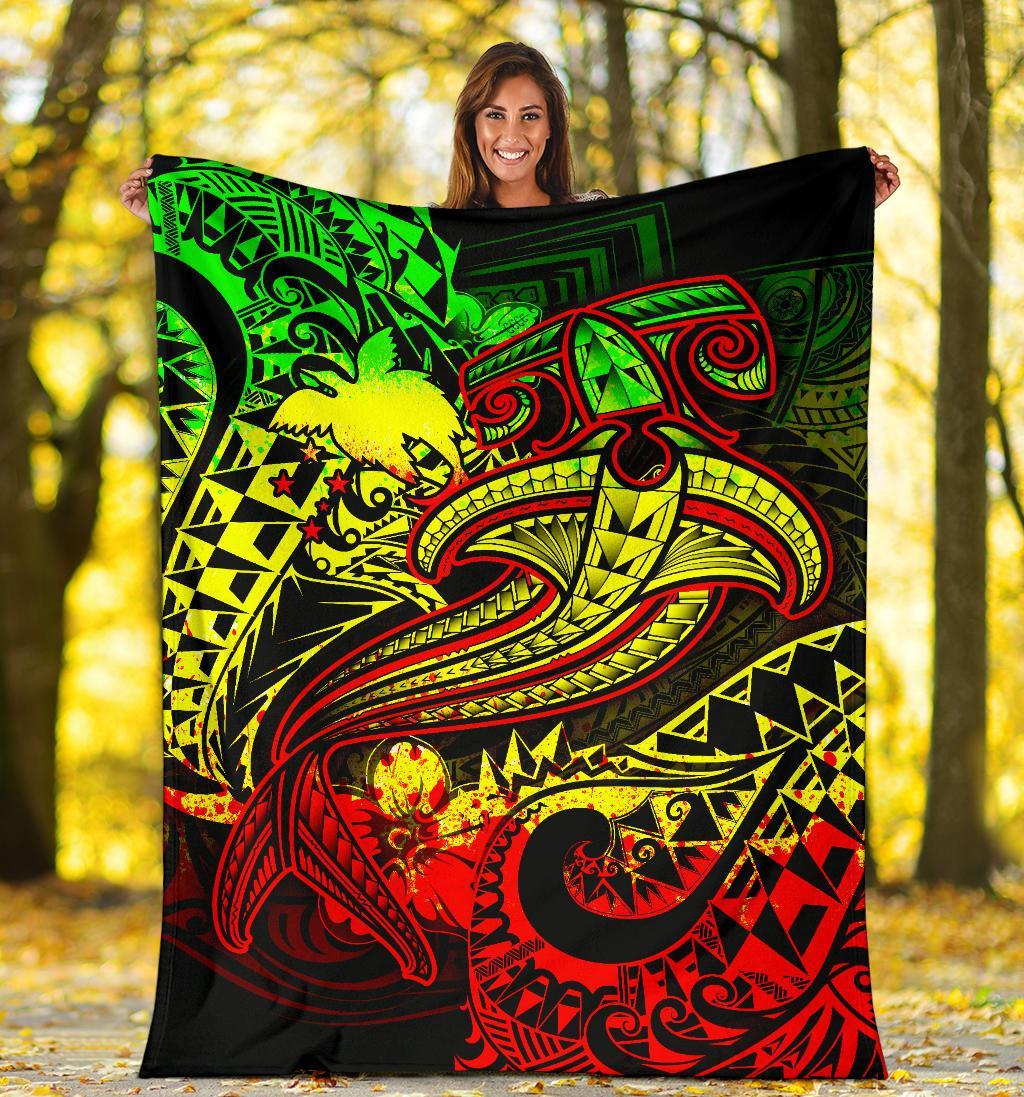 Papua New Guinea Premium Blanket - Reggae Shark Polynesian Tattoo - Polynesian Pride