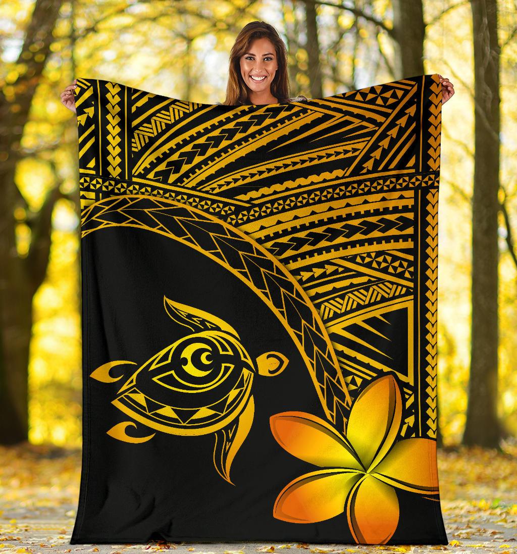 Hawaii Premium Blanket - Hawaii Turtle Plumeria Yellow - Polynesian Pride