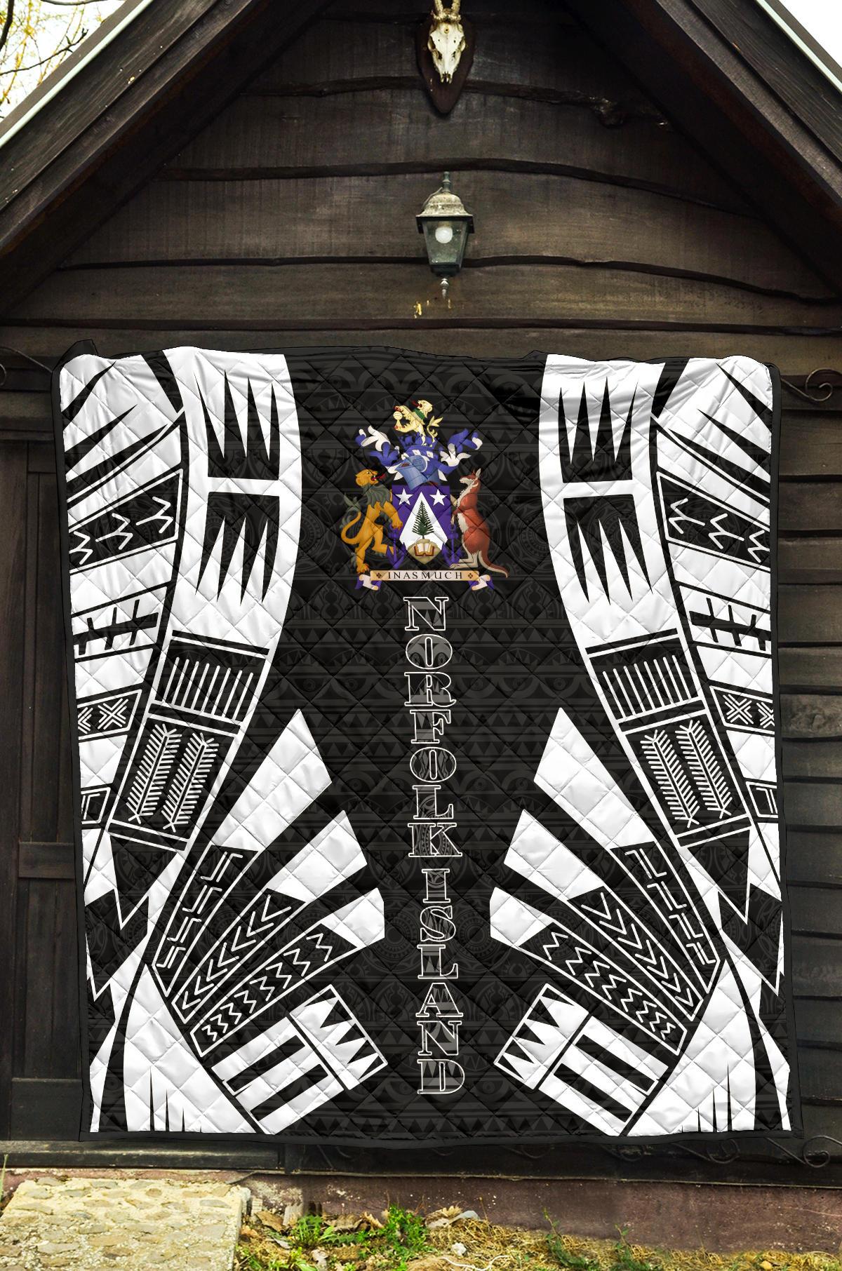 Norfolk Island Premium Quilt - Norfolk Island Coat Of Arms Polynesian White Tattoo (Black) - Polynesian Pride