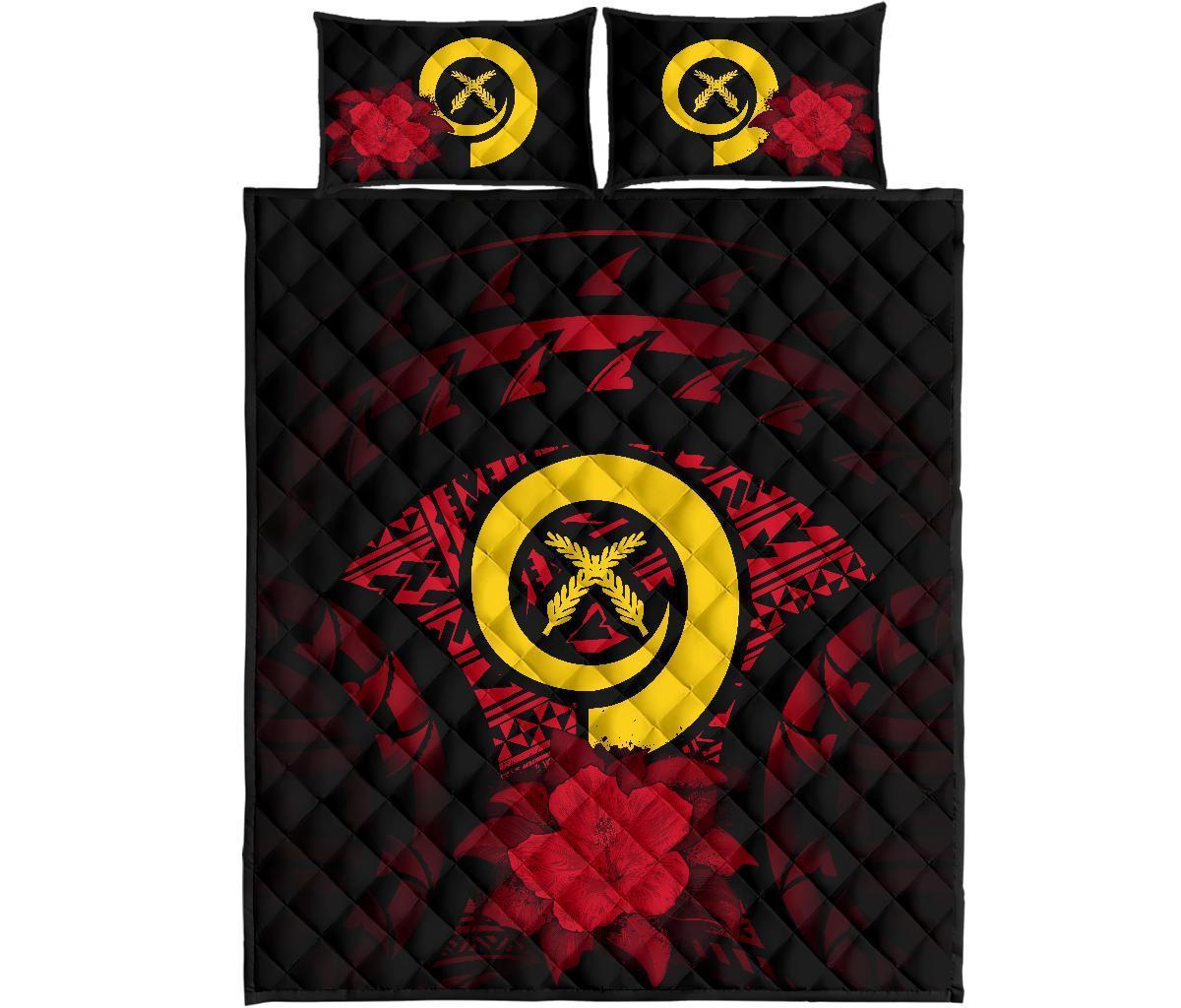 Vanuatu Polynesian Quilt Bed Set Hibiscus Red - Polynesian Pride