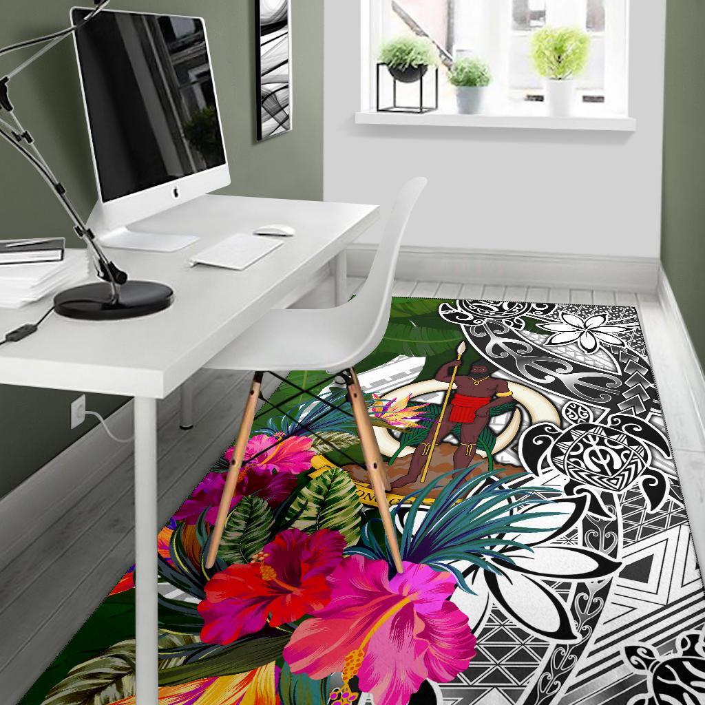 Vanuatu Area Rug White - Turtle Plumeria Banana Leaf - Polynesian Pride