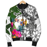Niue Men's Bomber Jacket White - Turtle Plumeria Banana Leaf - Polynesian Pride