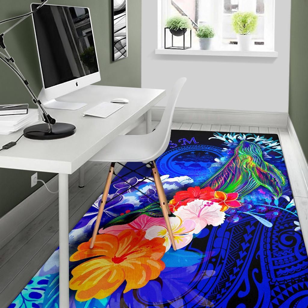 Federated States of Micronesia Area Rug - Humpback Whale with Tropical Flowers (Blue) - Polynesian Pride