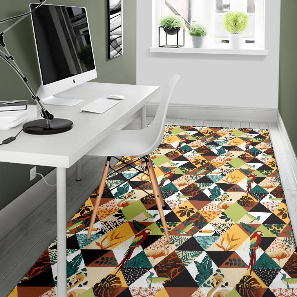 Tropical Jungle Parrots And Flamingos Pattern Rug - Polynesian Pride