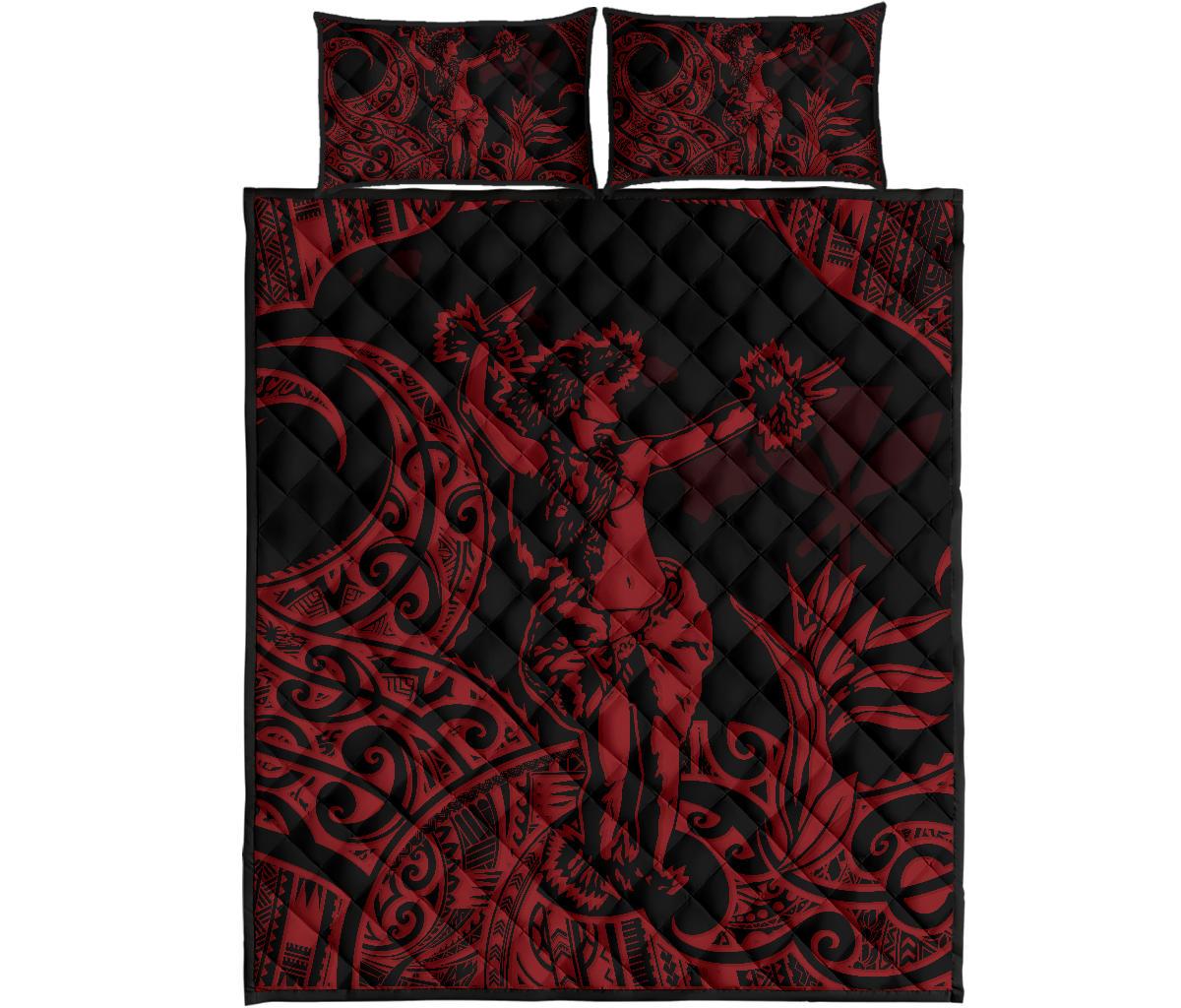 Hawaii Polynesian Quilt Bed Set - Hula Girl Red - Polynesian Pride