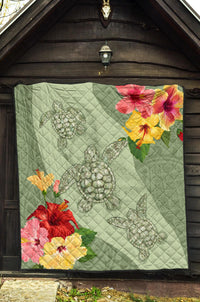 Hawaii Turtle Hibiscus Premium Quilt - Tink Style - Polynesian Pride