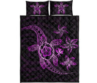 Kanaka Map Hibiscus Plumeria Turtle Art Pink Polynesian Quilt Bed Set Art - Polynesian Pride