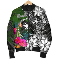 Chuuk Men Bomber Jacket - Turtle Plumeria Banana Leaf - Polynesian Pride