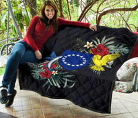 Cook Islands Hibiscus Coat Of Arms Premium Quilt - Polynesian Pride
