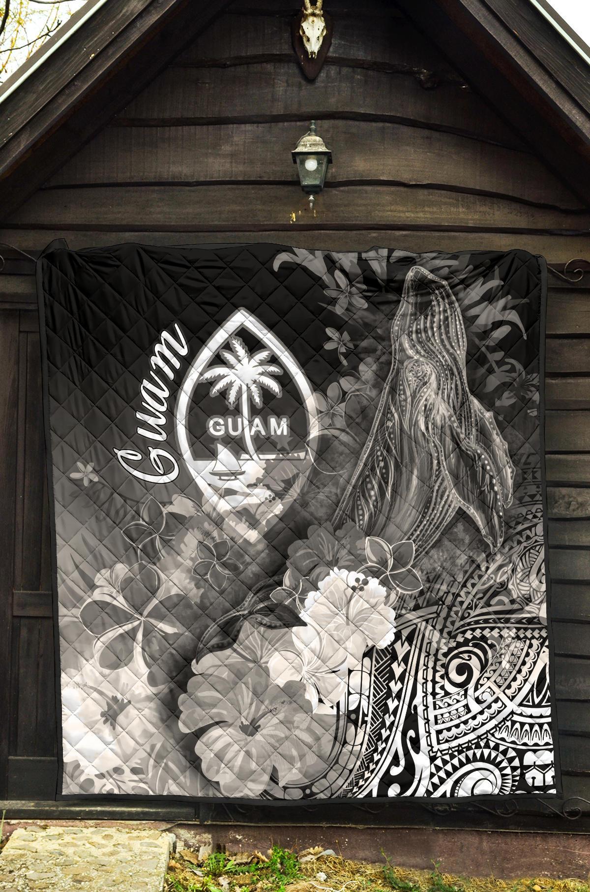 Guam Premium Quilt - Humpback Whale with Tropical Flowers (White) - Polynesian Pride