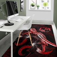 Tonga Polynesian Area Rugs - Turtle With Blooming Hibiscus Red - Polynesian Pride
