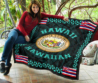 Hawaii Flag Polynesian Premium Quilt Turquoise - Love Style - Polynesian Pride