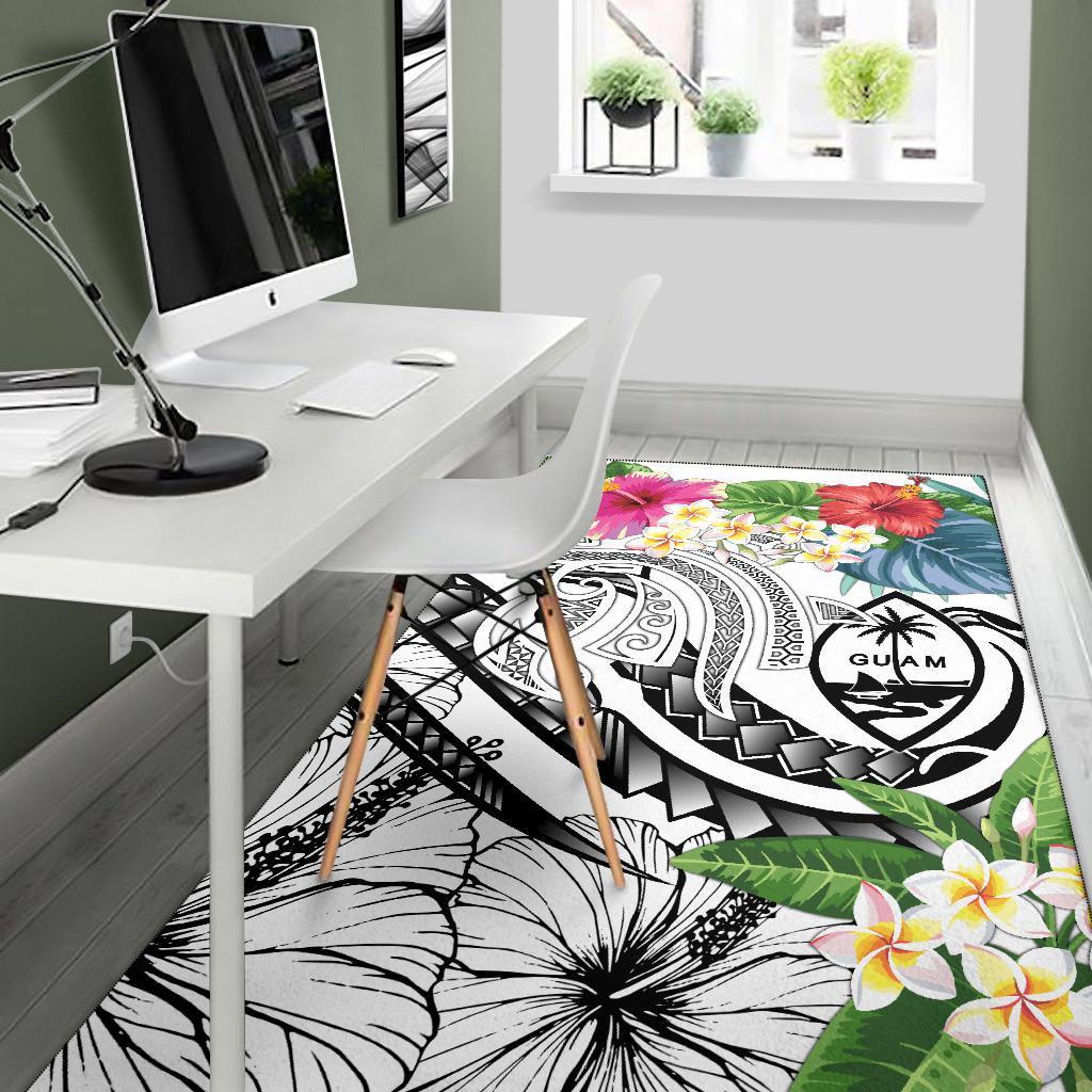 Guam Polynesian Area Rug - Summer Plumeria (White) - Polynesian Pride