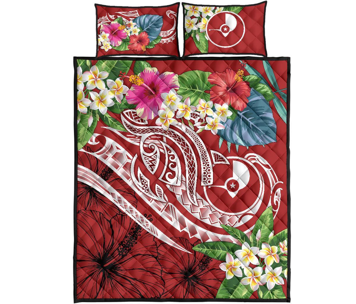 YAP Polynesian Quilt Bed Set - Summer Plumeria (Red) - Polynesian Pride