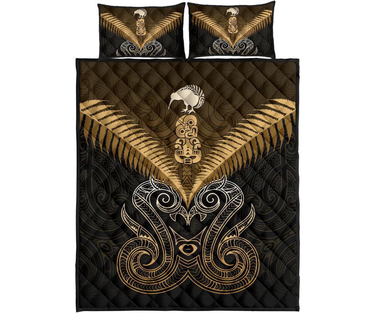 Maori Manaia New Zealand Quilt Bed Set Gold - Polynesian Pride
