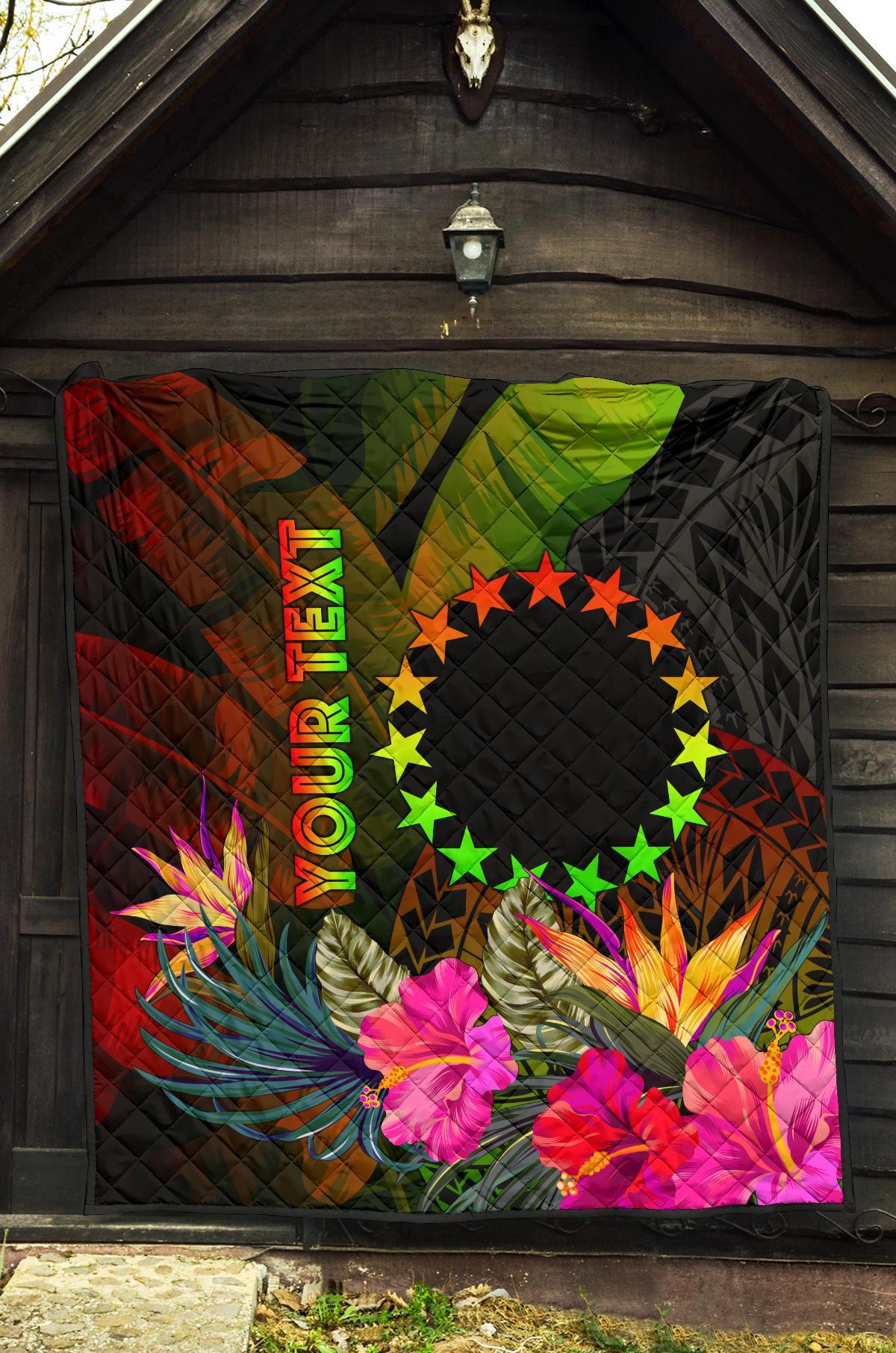 Cook Islands Polynesian Personalised Premium Quilt - Hibiscus and Banana Leaves - Polynesian Pride