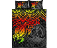 Vanuatu Polynesian Quilt Bed Set - Vanuatu Coat Of Arms & Reggae Turtle Hibiscus - Polynesian Pride