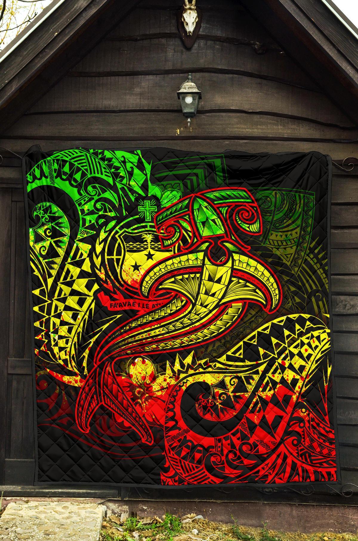 Samoa Premium Quilt - Reggae Shark Polynesian Tattoo - Polynesian Pride
