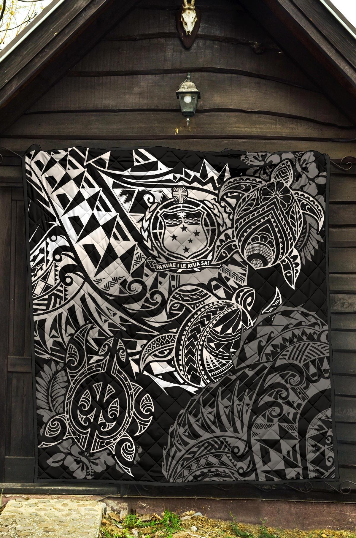 Samoa Polynesian Premium Quilt - White Turtle Flowing - Polynesian Pride