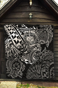 Samoa Polynesian Premium Quilt - White Turtle Flowing - Polynesian Pride