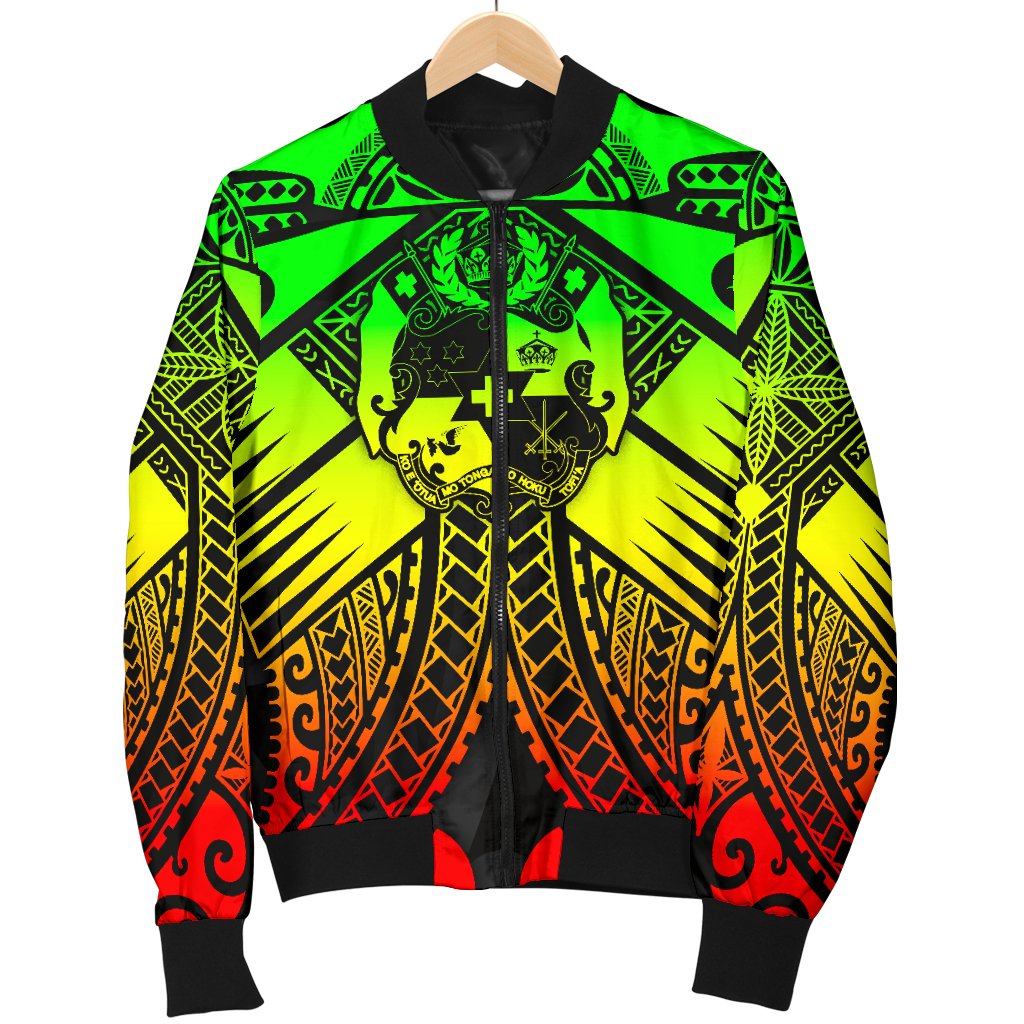 Tonga Polynesian Men's Bomber Jacket - Tonga Reggae Seal with Polynesian tattoo - Polynesian Pride
