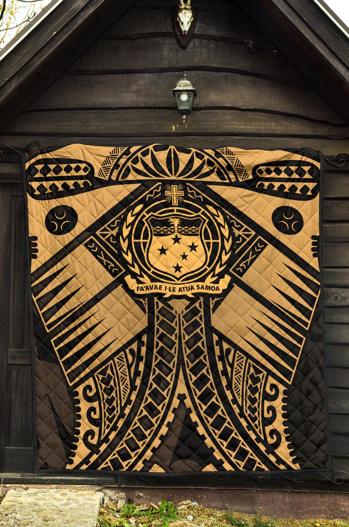 Samoa Polynesian Premium Quilt - Samoa Gold Seal with Polynesian Tattoo - Polynesian Pride