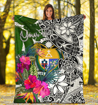 Nauru Custom Personalised Premium Blanket White - Turtle Plumeria Banana Leaf Crest - Polynesian Pride
