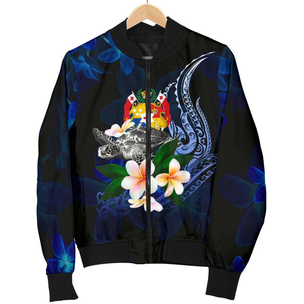 Tonga Polynesian Men's Bomber Jacket - Turtle With Plumeria Flowers - Polynesian Pride