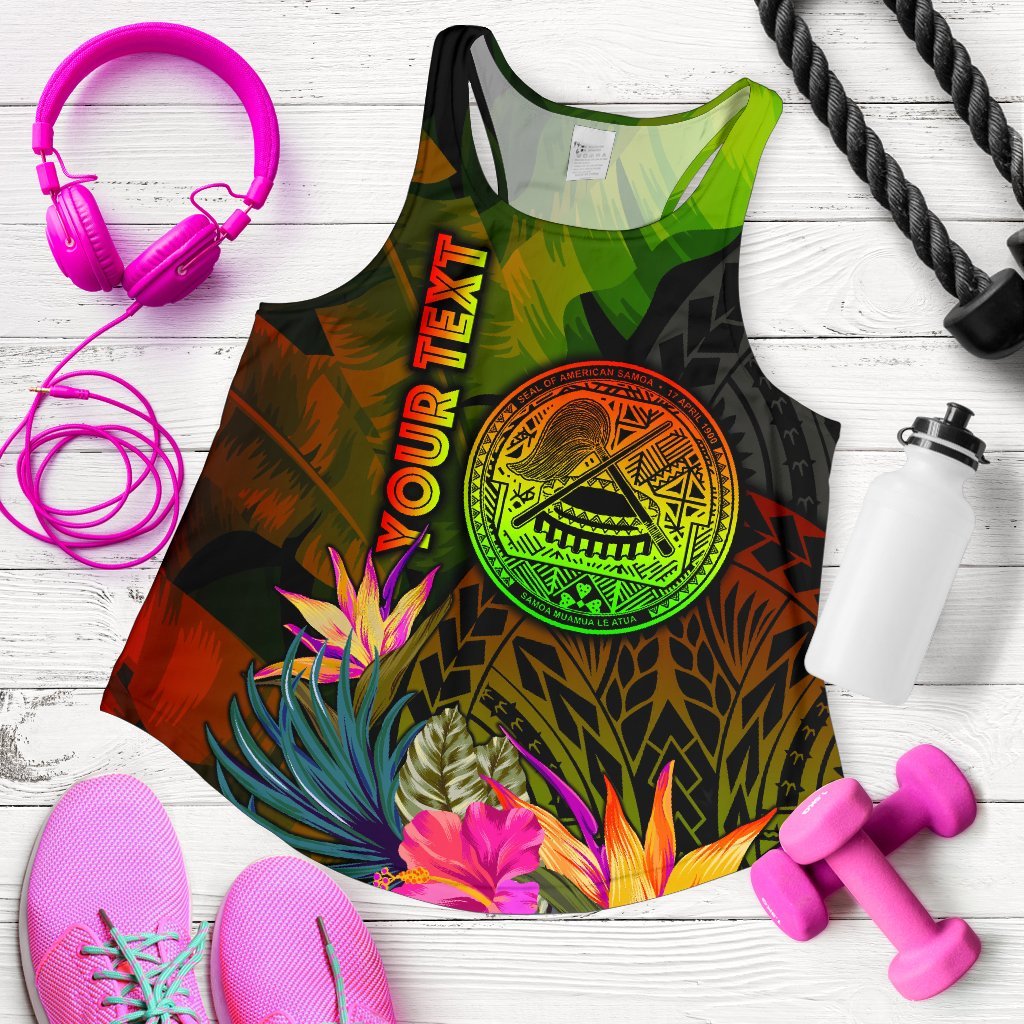 American Samoa Polynesian Personalised Women's Racerback Tank - Hibiscus and Banana Leaves Art - Polynesian Pride