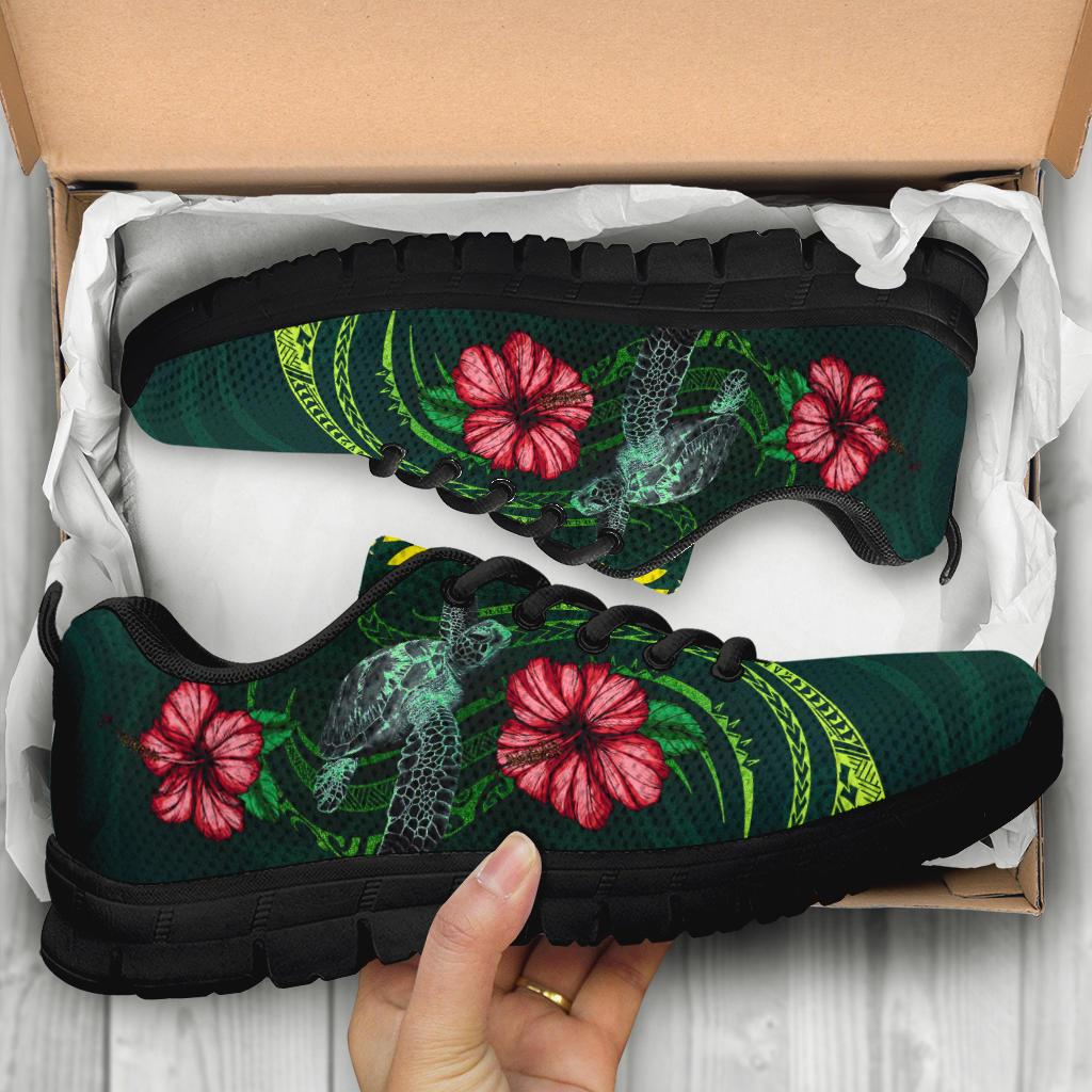 Hawaii Polynesian Sneakers - Green Turtle Hibiscus - Polynesian Pride