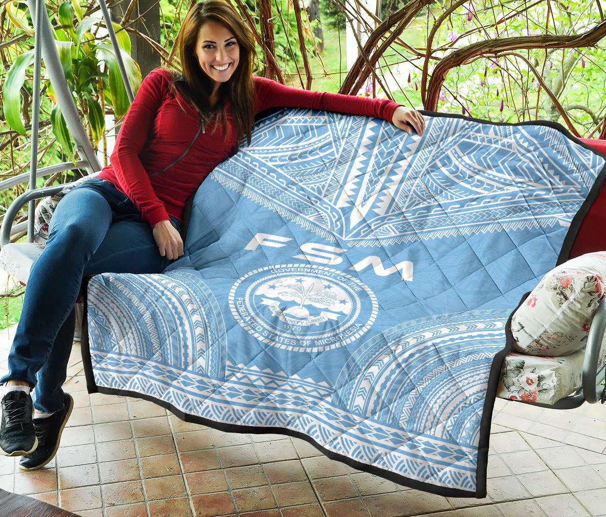 Federated States Of Micronesia Premium Quilt - FSM Seal Polynesian Chief Light Blue Version - Polynesian Pride