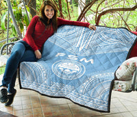 Federated States Of Micronesia Premium Quilt - FSM Seal Polynesian Chief Light Blue Version - Polynesian Pride