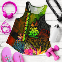 New Caledonia Polynesian Women's Racerback Tank - Hibiscus and Banana Leaves Art - Polynesian Pride