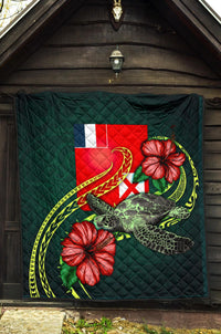 Wallis and Futuna Polynesian Premium Quilt - Green Turtle Hibiscus - Polynesian Pride