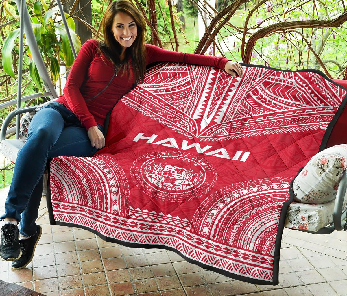 Hawaii Premium Quilt - Hawaii Seal Polynesian Chief Red Version - Polynesian Pride