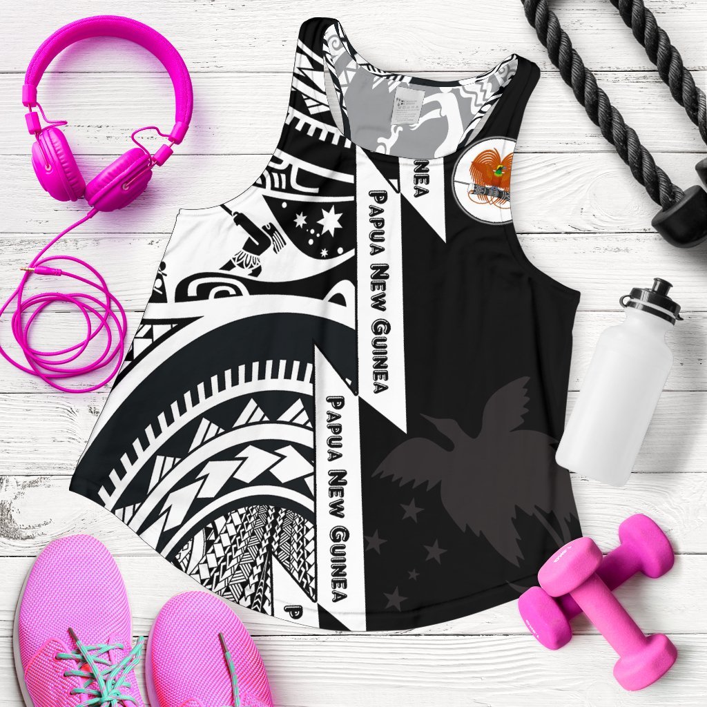 Polynesian Guinea Women's Racerback Tank - Moana Maui Tattoo With Coat Of Arm Guinea White White - Polynesian Pride