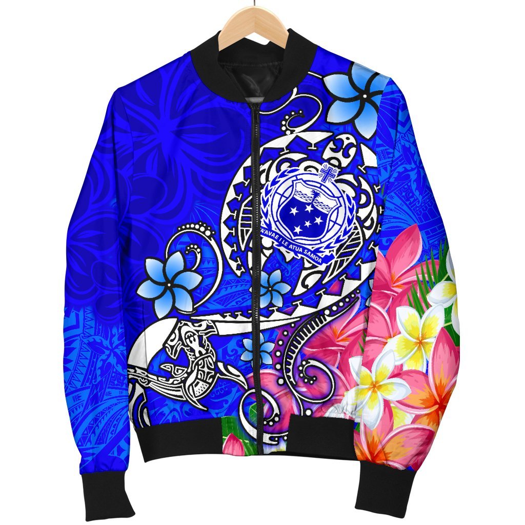 Samoa Men's Bomber Jacket - Turtle Plumeria (Blue) - Polynesian Pride
