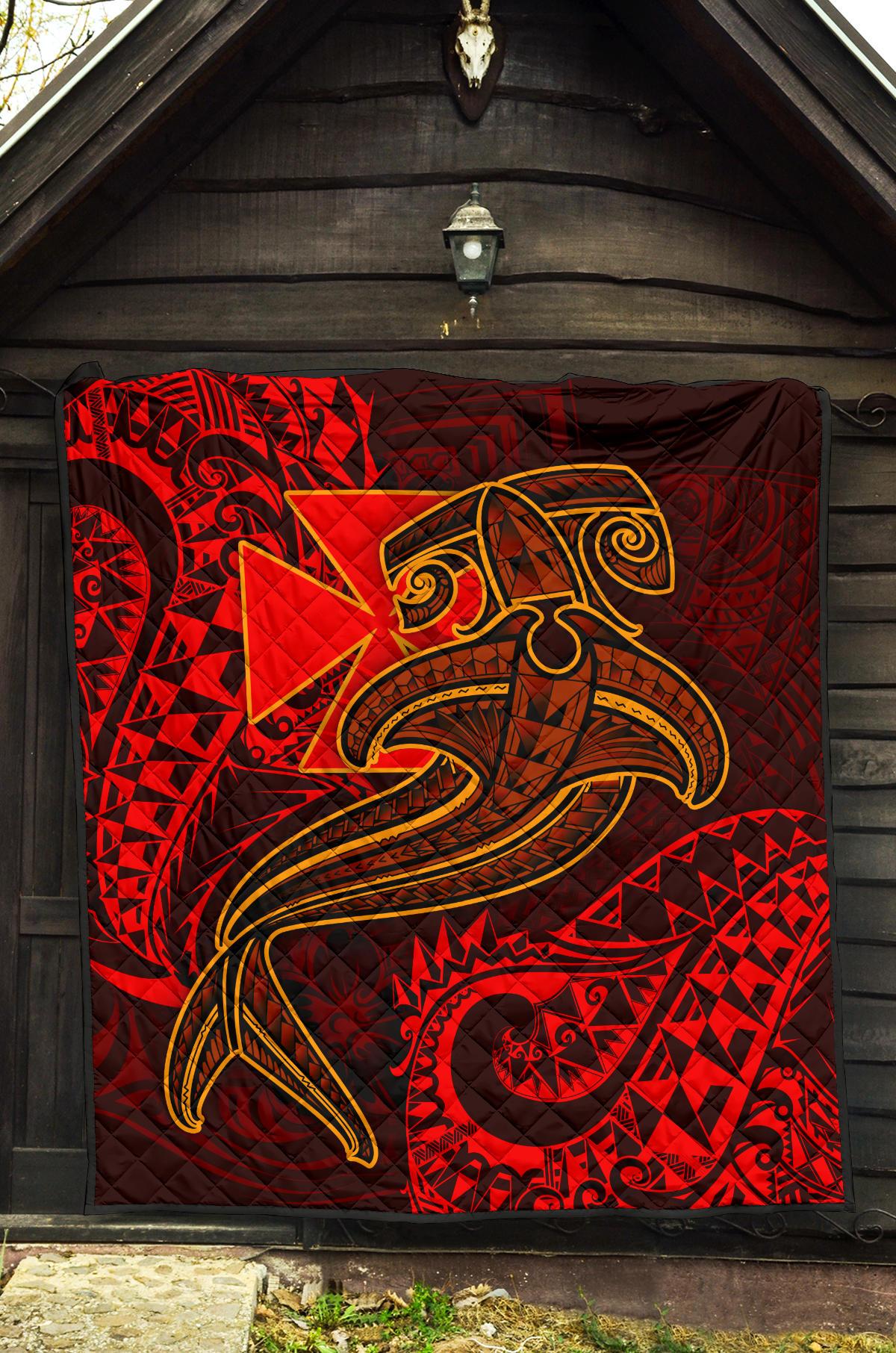 Polynesian Wallis and Futuna Premium Quilt - Red Shark Polynesian Tattoo - Polynesian Pride