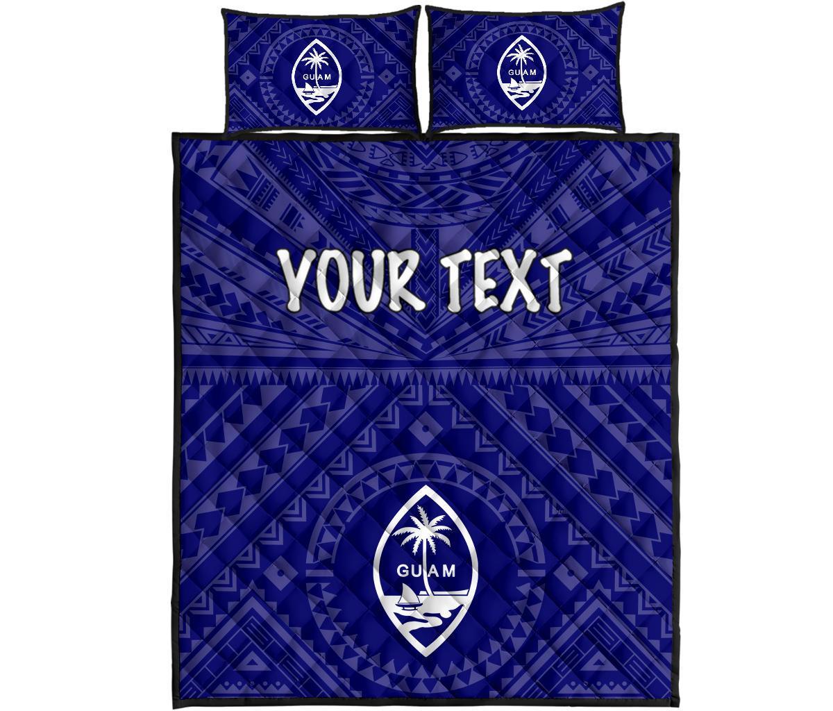 Guam Personalised Quilt Bed Set - Guam Seal With Polynesian Tattoo Style (Blue) - Polynesian Pride