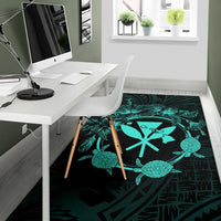 Hawaii Kanaka Turtle Hibiscus Polynesian Rug - Anthea Style Turquoise - Polynesian Pride